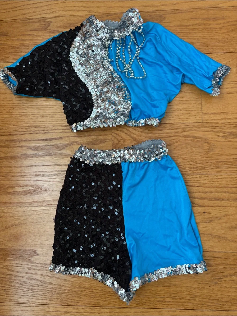 Blue and Black Sequin Colorblock Dance Outfit - Picture 1 of 2